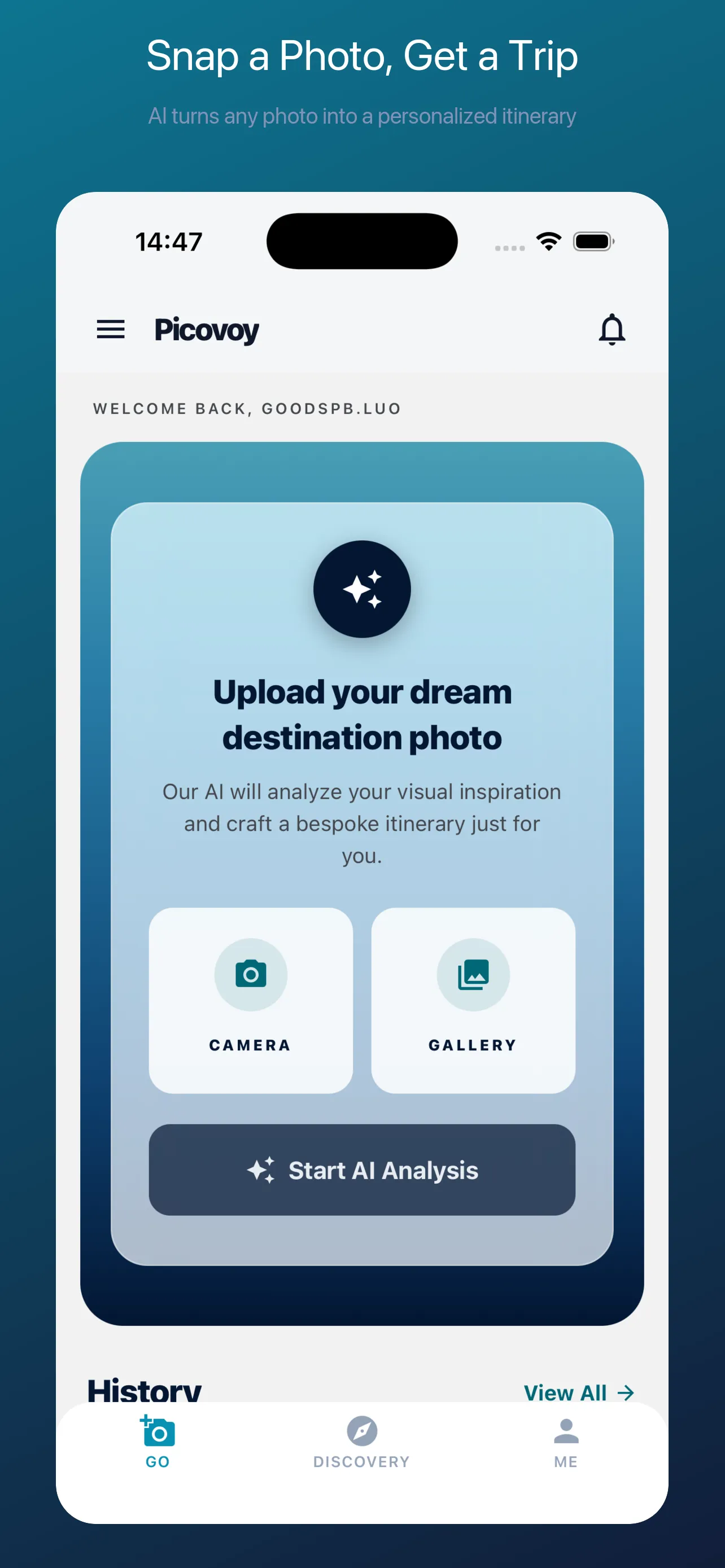 Picovoy AI turning a travel photo into an itinerary